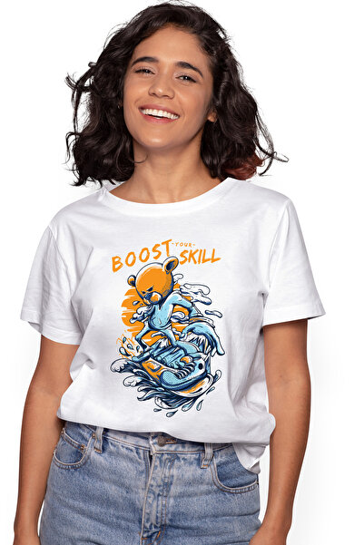 StoryGift Romania Tricou Femei Cu Urs Brun Maro Pufos In Costum De Surf PE Pl...