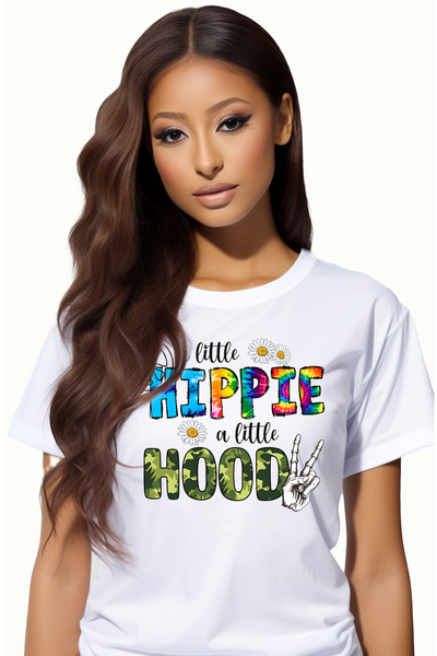 StoryGift Romania Tricou Femei cu mesajul "A little hippie, a little hood", s...