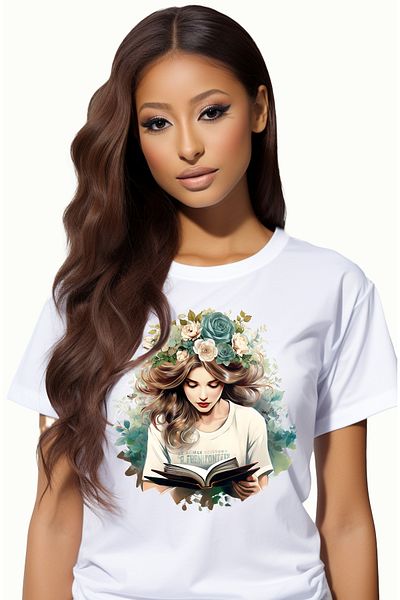 StoryGift Romania Tricou Femei cu o fata care citeste o carte, ilustratie, lectura, basm, trandafi WHT_L