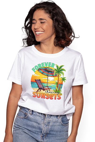 StoryGift Romania Tricou Femei cu mesajul "Forever chasing sunsets", vara, va...