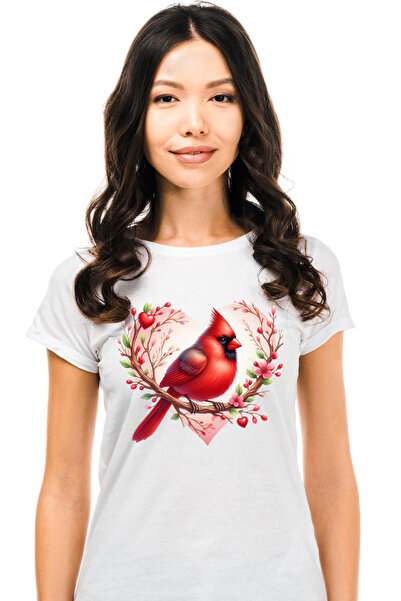 StoryGift Romania Tricou Femei cu o pasare rosie, ilustratie, inimioare, iubi...