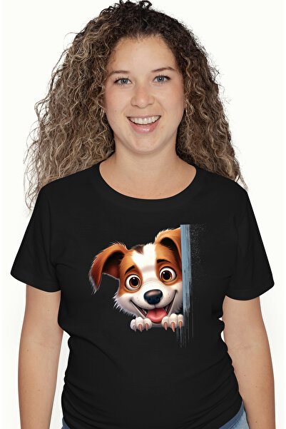 StoryGift Romania Tricou Femei cu un catel fericit, ilustratie, gheare, alb, ...