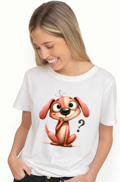 StoryGift Romania Tricou Femei cu un catel vesel care sta pe ganduri, ilustra...