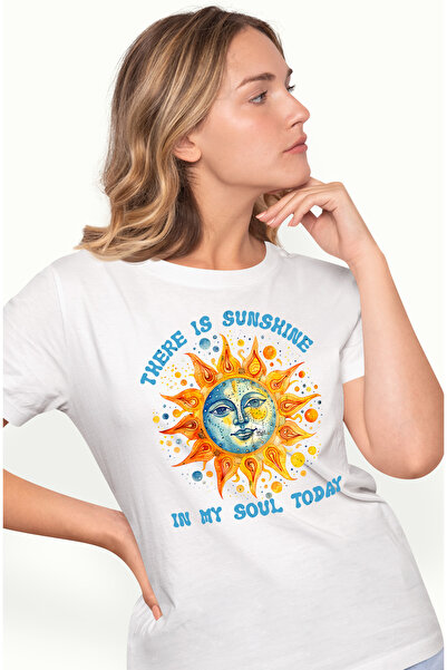 StoryGift Romania Tricou Femei cu mesajul "There is sunshine in my sould today", stilul hippie, cu WHT_L