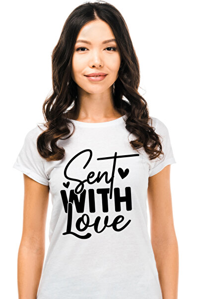StoryGift Romania Tricou Femei cu inimioare si mesajul "Sent with love" - tri...