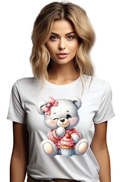 StoryGift Romania Tricou Femei cu un ursulet care are o briosa, ilustratie, f...