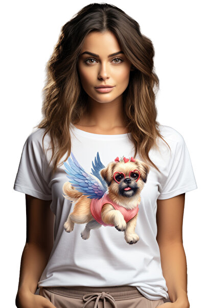 StoryGift Romania Tricou Femei cu un catelus, ilustratie, ochelari in forma d...