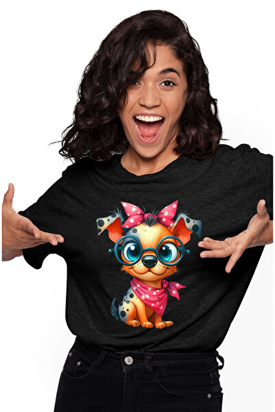 StoryGift Romania Tricou Femei cu un caine nebunatic, privire dubioasa, ilust...