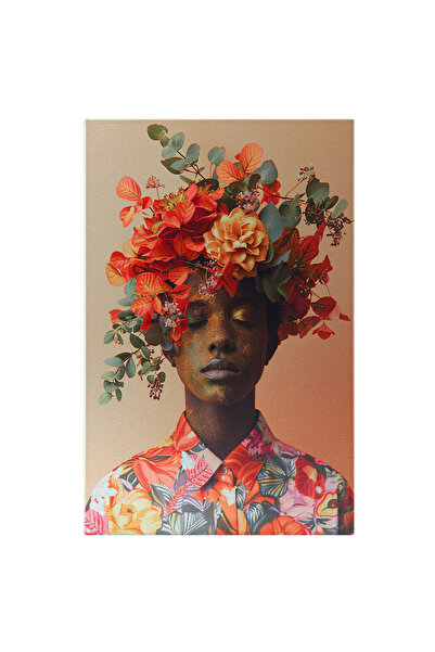 StoryGift Romania Tablou Canvas Baiatul De Culoare Cu Polen Strălucitor Pe Față Cămașă Florală Și Chipiu Colorat