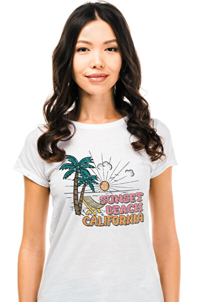 StoryGift Romania Tricou Femei cu mesajul "Sunset beach California", vara, va...