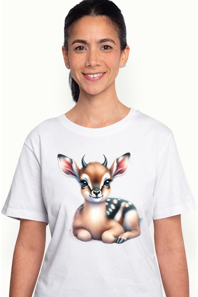 StoryGift Romania Tricou Femei cu un pui de caprioara, ilustratie, sta cumint...