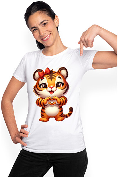 StoryGift Romania Tricou Femei cu o femela tigru care face un semn in forma d...