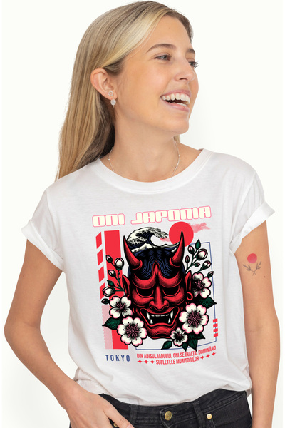 StoryGift Romania Tricou Femei Masca traditionala diavol Oni japonia cu impri...