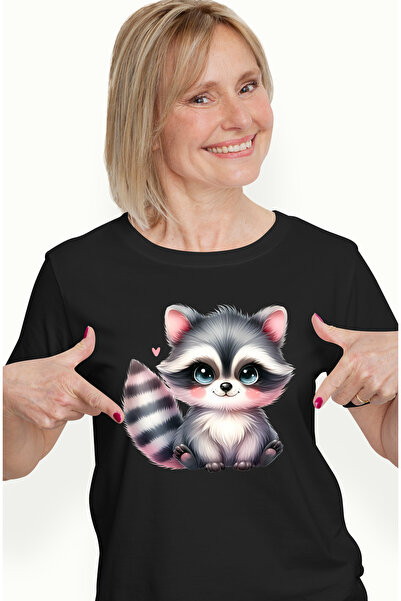 StoryGift Romania Tricou Femei cu un pui de raton vesel, ilustratie, imbujora...