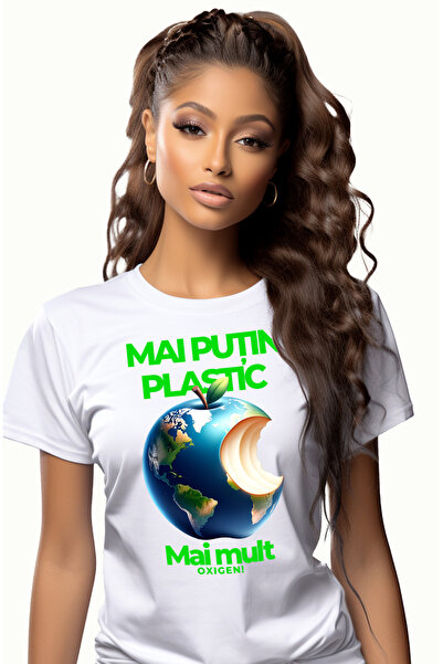 StoryGift Romania Tricou Femei mai putin plastic mai mult oxigen poluare cu i...