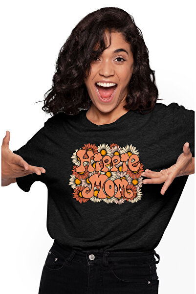 StoryGift Romania Tricou Femei cu flori cu mesajul "Hippie mom", stilul hippi...