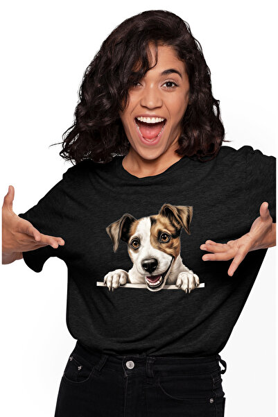 StoryGift Romania Tricou Femei cu un caine energic care sta atarnat pe gard, ...