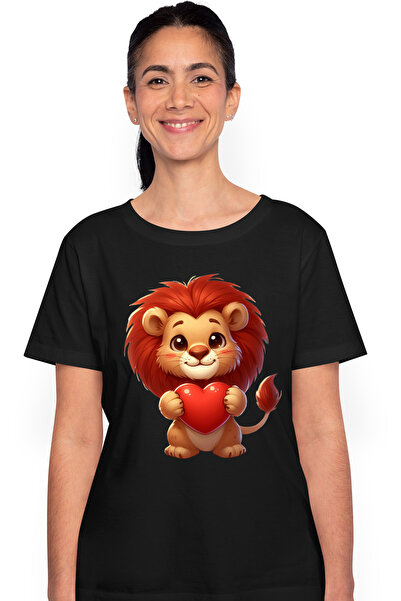 StoryGift Romania Tricou Femei cu un leu care tine o inima in brate, ilustrat...