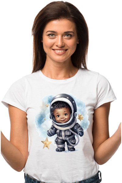 StoryGift Romania Tricou Femei cu un copil in costum de astronaut, ilustratie...