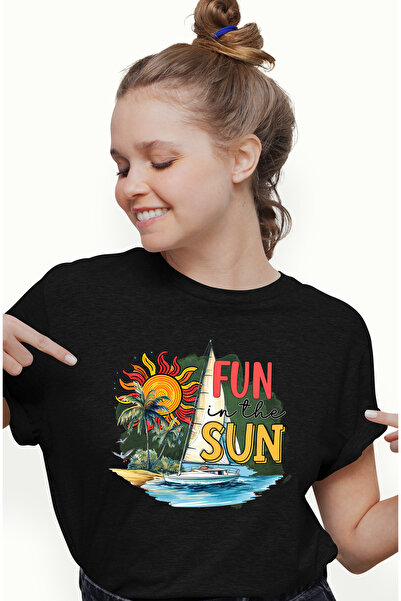 StoryGift Romania Tricou Femei cu mesajul "Fun in the sun", vara, vacanta, re...