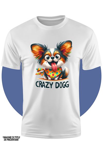 StoryGift Romania Tricou Copii Cu Un Catel Nebunatic Si Vesel, Ilustratie, Ciufulit, Limba Scoasa, Jucaus, P
