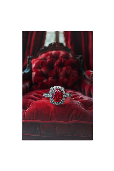 StoryGift Romania Canvas Painting 90 x 60CM A Precious White Gold Ring with a Large Red Ruby for Women Placed on STG