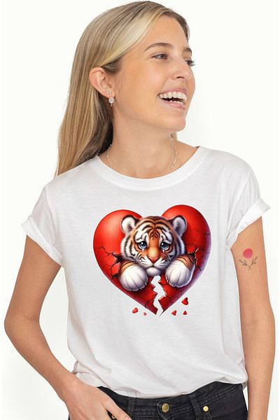 StoryGift Romania Women's T-shirt with a tiger cub crying, illustration, sadness, disappointment WHT_M