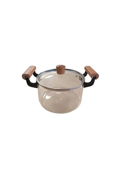OEM Cratita din sticla borosilicata cu capac, manere din lemn, capacitate 2.5l