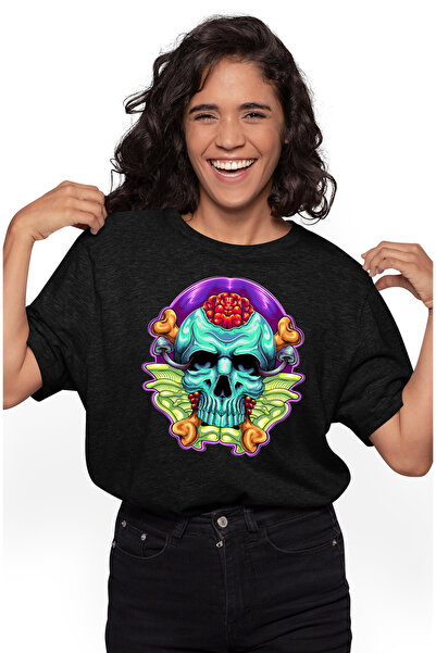 StoryGift Romania Tricou Femei Cu Craniu, Creier, Oase, Ciuperci, Abstract, M...