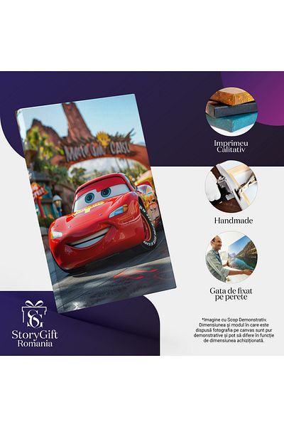 StoryGift Romania Tablou Canvas: Masina Rosie Fulger Mcqueen In Competitia De Viteza, Desene Animate Cu Masini P
