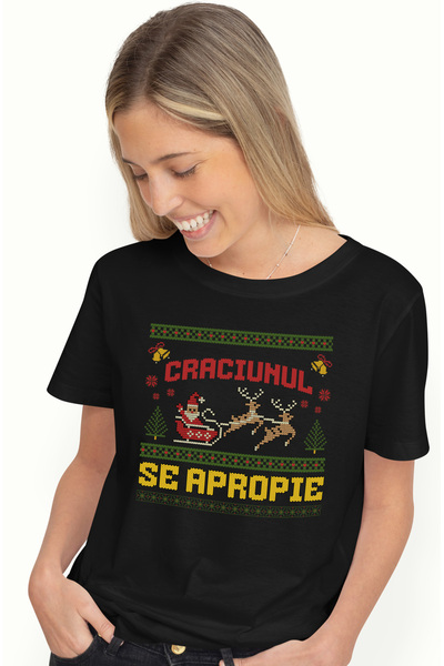 StoryGift Romania Tricou Femei craciunul se apropie mos Craciun se apropie cu...