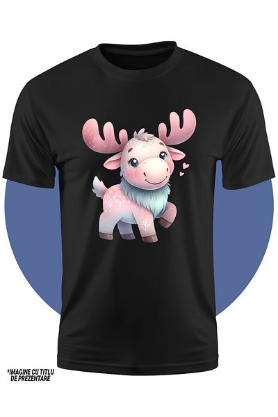 StoryGift Romania Tricou Copii Cu Un Ren Vesel, Coarne, Inimi, Fericire, Animal Salbatic, Natura, Libertate,