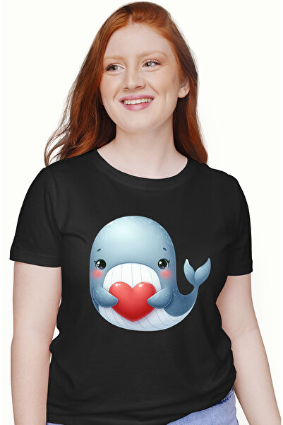 StoryGift Romania Tricou Femei cu o balena care tine o inima, fericire, imbuj...