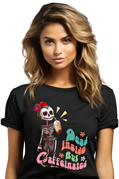 StoryGift Romania Tricou Femei cu un schelet de femeie care bea cafea cu mesa...