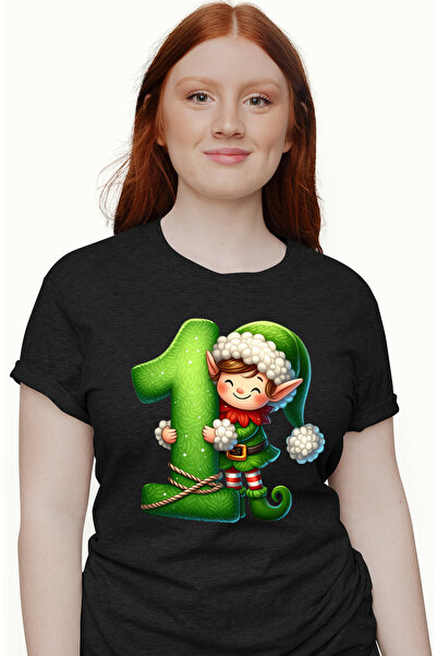 StoryGift Romania Tricou Femei cu un spiridus care sta langa cifra "1", vesel...