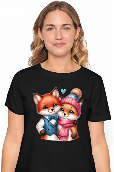 StoryGift Romania Tricou Femei cu 2 vulpite, ilustratie, apropiere, prietenie...