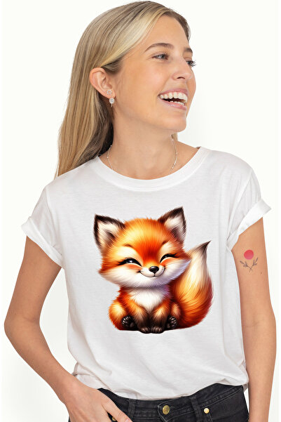 StoryGift Romania Tricou Femei cu o vulpe micuta care zambeste, fericita, ilu...