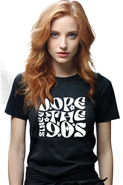StoryGift Romania Tricou Femei cu floricele si mesajul "Dope since the 90s" - marfa inca din anii BLK_L