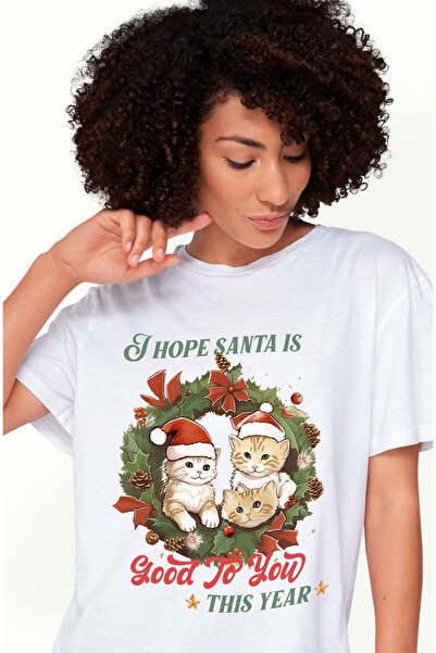 StoryGift Romania Tricou Femei cu pisoi cu mesajul "I hope Santa is good to y...