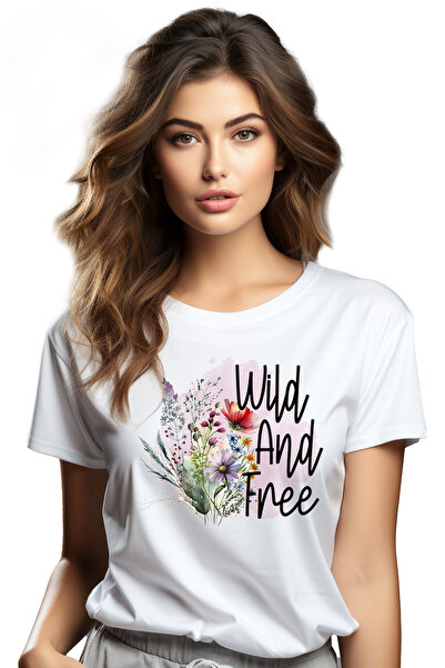 StoryGift Romania Tricou Femei cu mesajul "Wild and free", ilustratie, motiva...