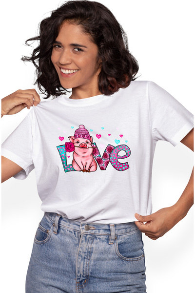 StoryGift Romania Tricou Femei cu un purcelus care tine un trandafir in gura ...