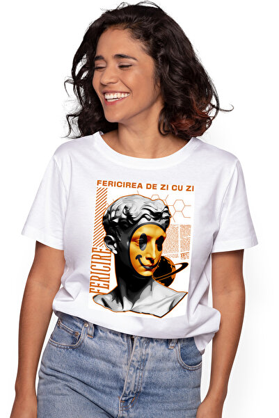 StoryGift Romania Tricou Femei Fericirea de zi cu zi - Masca pusa pe fata, cu...