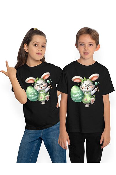 StoryGift Romania Tricou Copii Cu O Iepuroaica In Rochita, Ilustratie, Funda, Verde, Paste Fericit, Inimioar