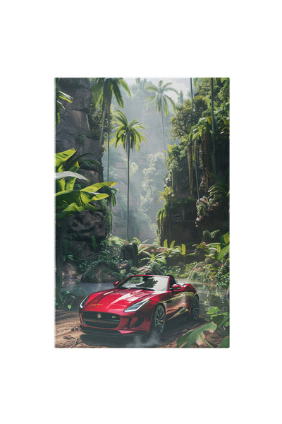 StoryGift Romania Tablou Canvas Mașina De Culoare Roșie Intensă Pe Malul Apei...