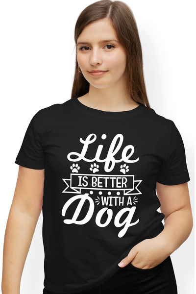 StoryGift Romania Tricou Femei pentru iubitorii de caini si textul "Viata e m...