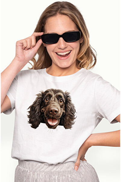 StoryGift Romania Tricou Femei cu un caine blanos, ilustratie, bucuros, maro ...