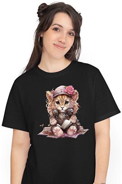 StoryGift Romania Tricou Femei cu un pui de leu care tine un caiet deschis, i...