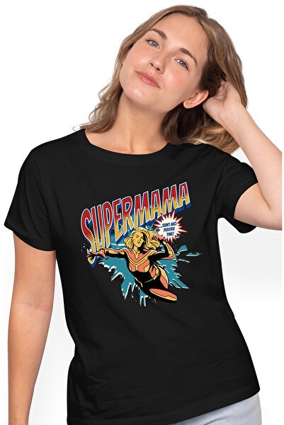 StoryGift Romania Tricou Femei Super Mama, SuperErou Sunt Aici Pentru Tine, cu imprimeu pe Fata, BLK_L