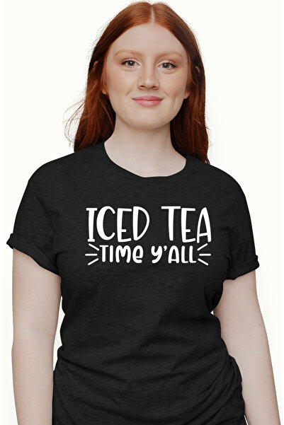 StoryGift Romania Tricou Femei cu mesajul in limba engleza "Iced tea, time y'all" - ceai rece cu g BLK_M