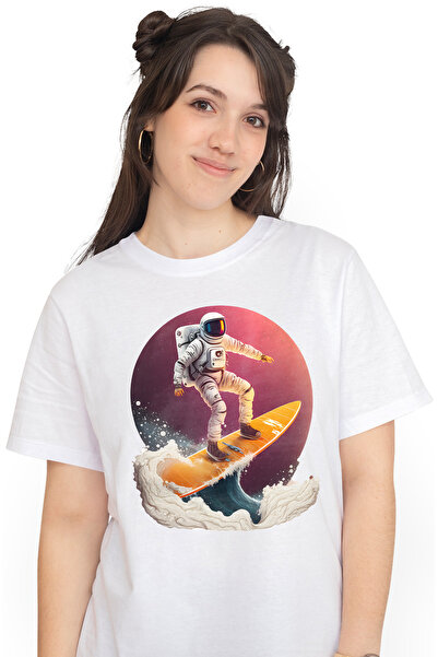 StoryGift Romania Tricou Femei cu un astronaut care se da cu o placa de surf,...